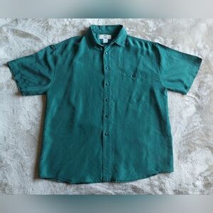 Silk Uomo by NAK Men's Green 100% Silk Relaxed Button Down Shirt | L